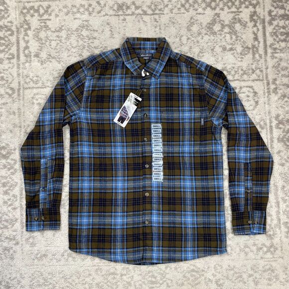 NEW Eddie Bauer Shirt Bristol Flannel Button Down Blue Checked Size Small - Picture 1 of 6